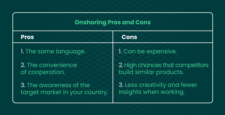 table visualize pros and cons of onshoring