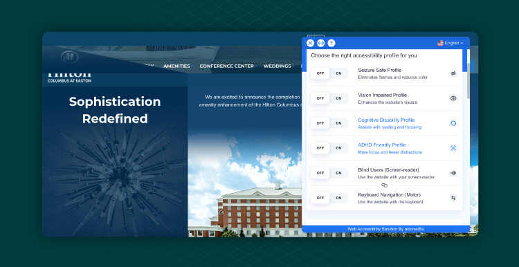 The Hilton Columbus at Easton website screenshot