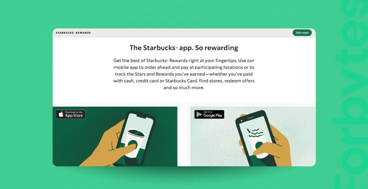 screenshot of Starbucks webpage