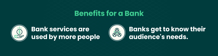 Benefits for a Bank on a green and white sign with white text