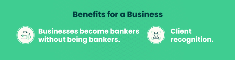 Benefits for a Business on a green background with white text