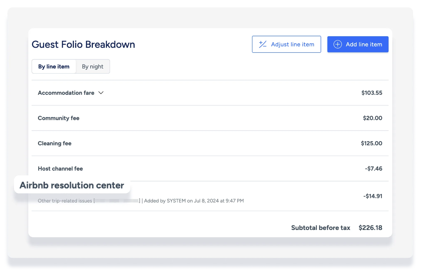 Airbnb-resolution-center-item-in-the-guest-folio-breakdown