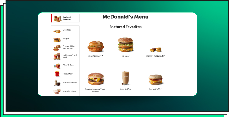 screenshot of MacDonald's website, USA 