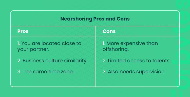 table visualize nearshoring pros and cons 