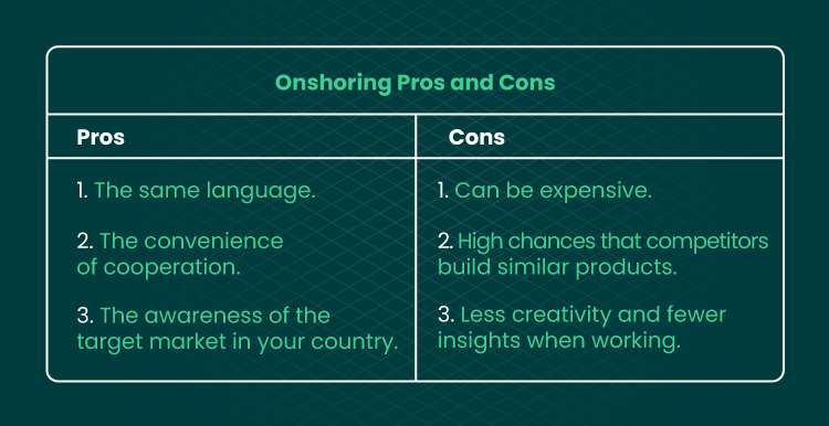table visualize pros and cons of onshoring 